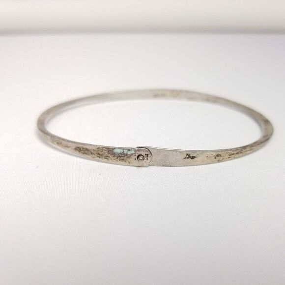 Vintage Sterling Silver Skinny Bangle Bracelet, Peg Clasp, Signed PJ, Estate - Picture 3 of 10
